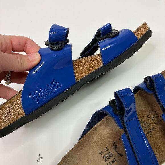 Birki's | Shiny Blue Womens 39/8 Self-Fastener Slide Sandals - Picture 5 of 7